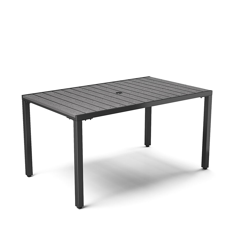 Breeins 150cm Wood Effect Garden Dining Table with Parasol Hole Grey