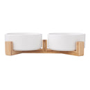 Livingandhome Bamboo Double Ceramic Bowls Pet Feeder