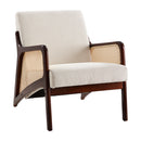 Livingandhome Corduroy Armchair with Rattan Armrest