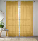 Sheer Gold Plain Woven Voile Slot Top Curtain Panel Pair