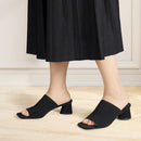 Square Open Toe Chunky Block Heel Sandals - Black