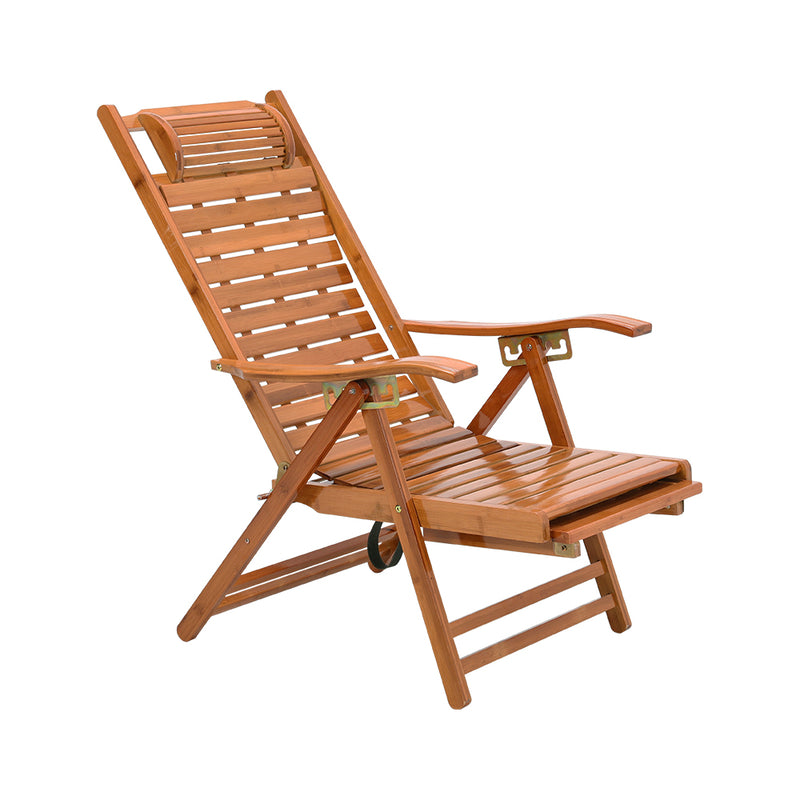 Livingandhome Bamboo Foldable Recliner Lounge Chair With Retractable Footrest