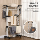 HOMCOM Foldable Clothes Drying Rack Steel Garment Dryer with Casters Black