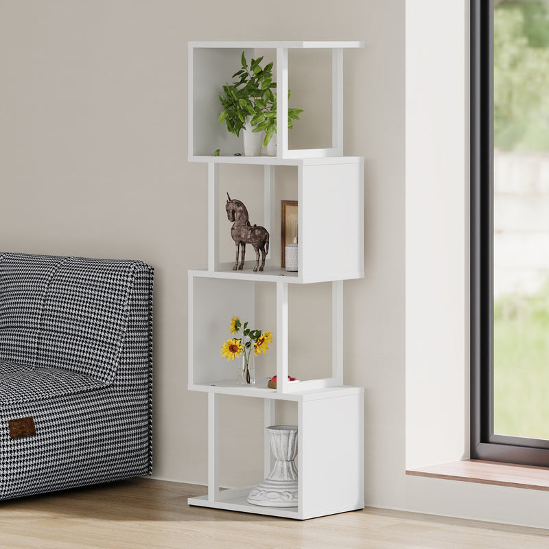 Livingandhome 5-Tier S-shaped Geometric Bookshelf Storage Rack with LED Lights