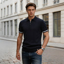 Turn-Down Short-Sleeve Polo Shirt Black Zip