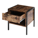 Livingandhome Retro Industrial-style Bedside Table Nightstand with Drawer & Open Front Storage Compartment