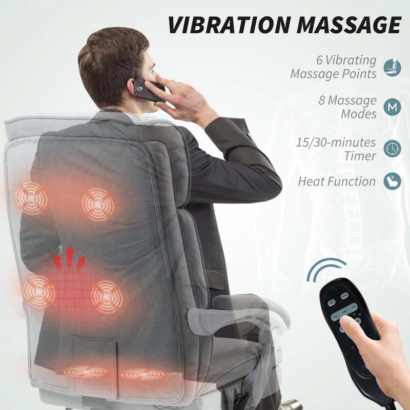 HOMCOM Massage Office Chair, Heated Reclining Desk Chair, Grey