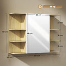 HOMCOM Bathroom Wall Cabinet with Mirror and Open Storage Shelves Natural