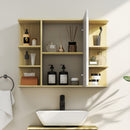 HOMCOM Bathroom Wall Cabinet with Mirror and Open Storage Shelves Natural