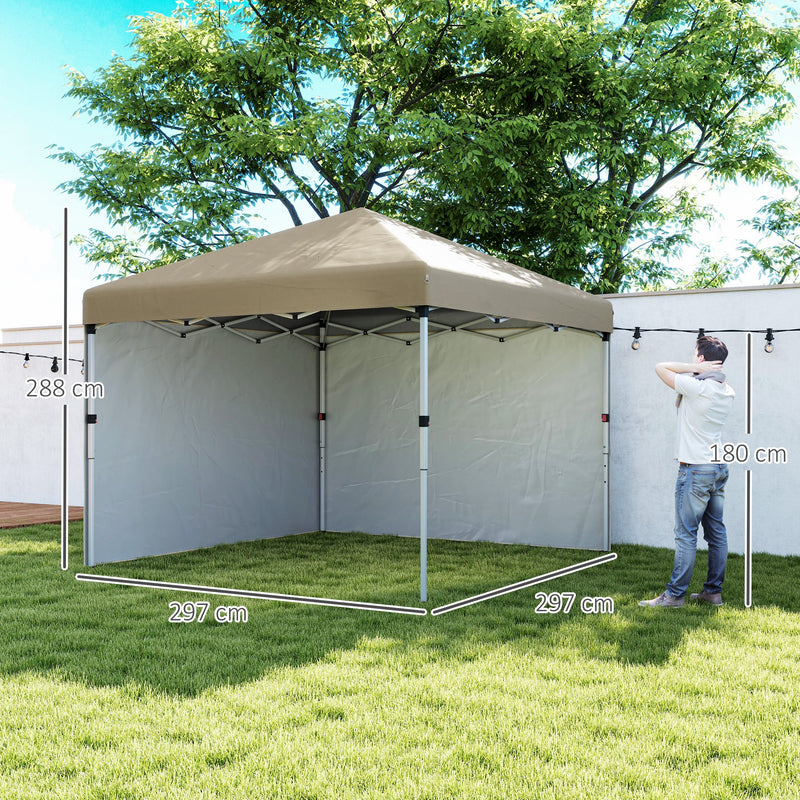Outsunny 3x3 (M) Pop Up Gazebo Party Tent w/ 2 Sidewalls, Weight Bags Khaki