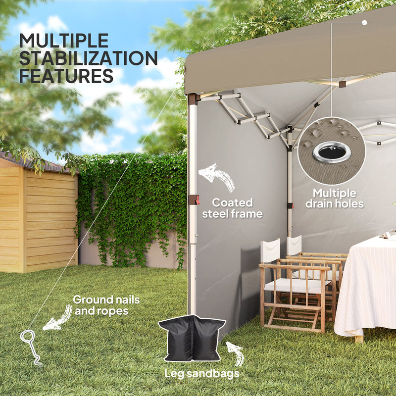 Outsunny 3x3 (M) Pop Up Gazebo Party Tent w/ 2 Sidewalls, Weight Bags Khaki
