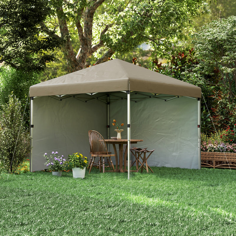 Outsunny 3x3 (M) Pop Up Gazebo Party Tent w/ 2 Sidewalls, Weight Bags Khaki