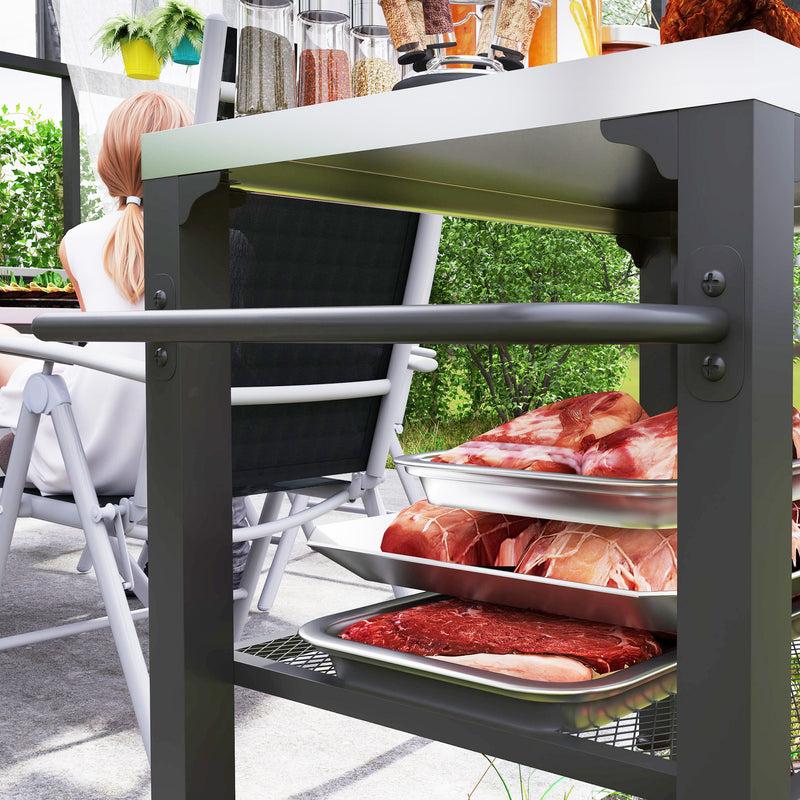 Outsunny 3-Shelf Outdoor Grill Cart, Outdoor Kitchen w/ Stainless Steel Top