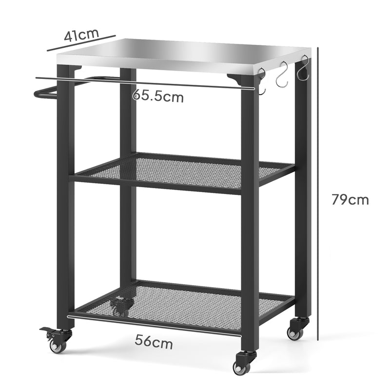 Outsunny 3-Shelf Outdoor Grill Cart, Outdoor Kitchen w/ Stainless Steel Top
