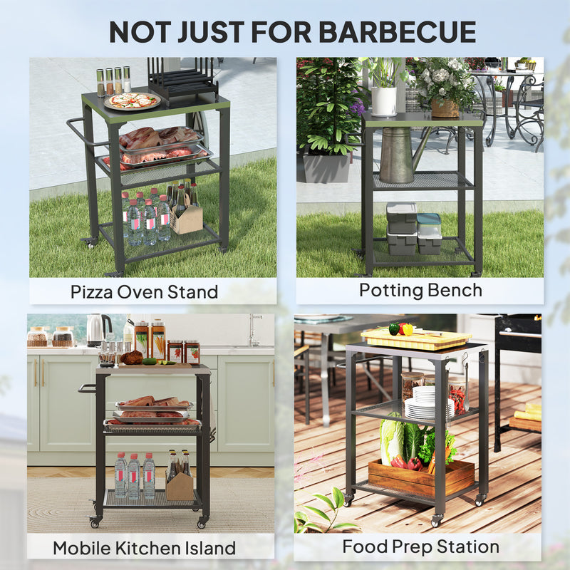 Outsunny 3-Shelf Outdoor Grill Cart, Outdoor Kitchen w/ Stainless Steel Top
