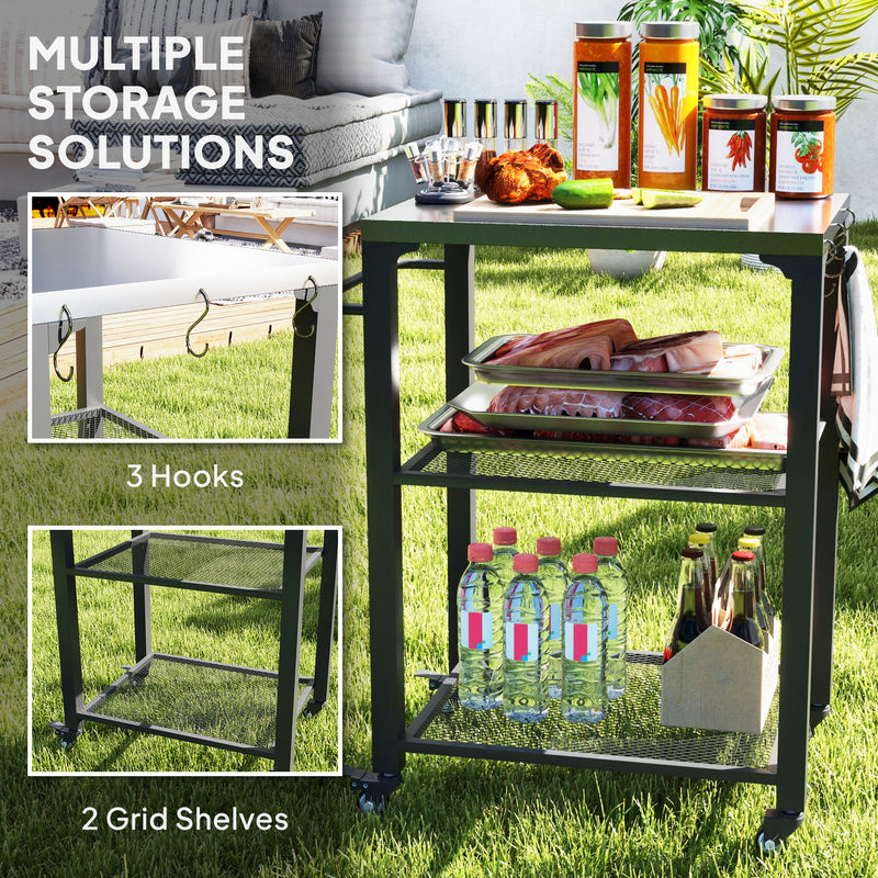 Outsunny 3-Shelf Outdoor Grill Cart, Outdoor Kitchen w/ Stainless Steel Top
