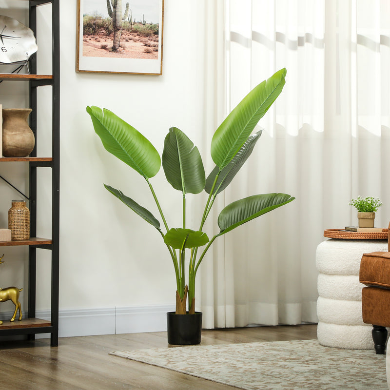 HOMCOM Artificial Bird of Paradise Plant with Flocking in Pot, Green