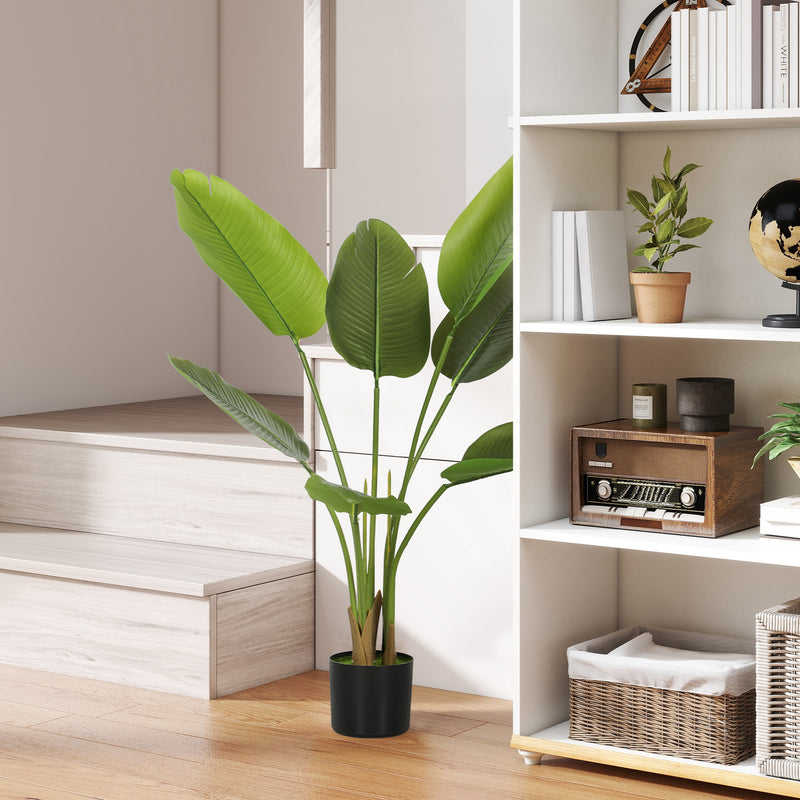 HOMCOM Artificial Bird of Paradise Plant with Flocking in Pot, Green