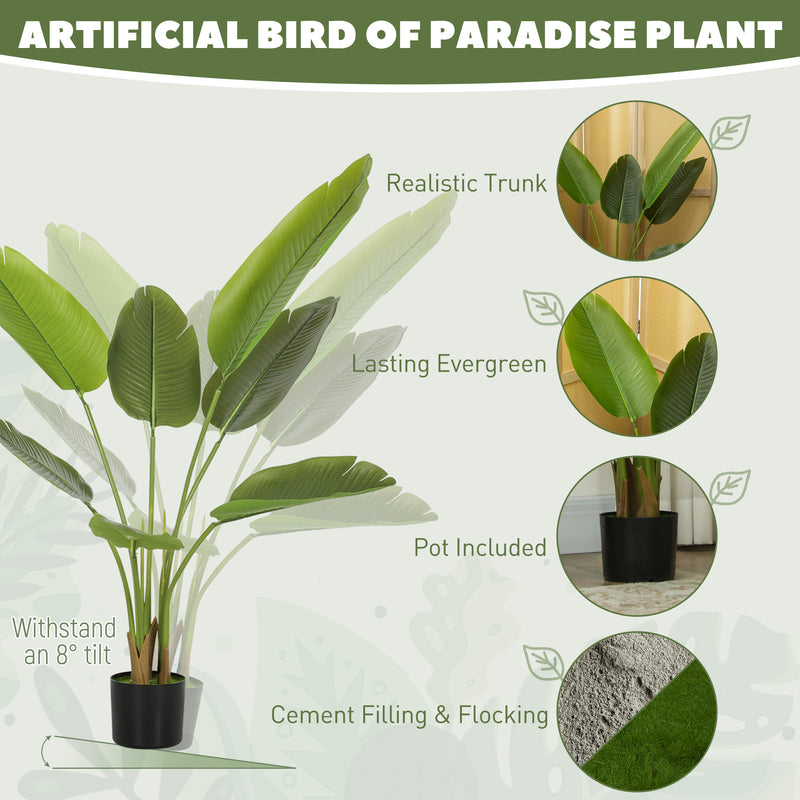 HOMCOM Artificial Bird of Paradise Plant with Flocking in Pot, Green