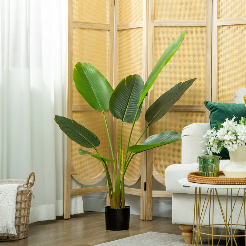 HOMCOM Artificial Bird of Paradise Plant with Flocking in Pot, Green