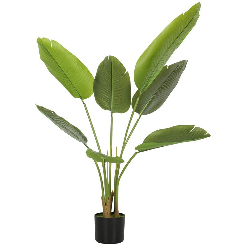 HOMCOM Artificial Bird of Paradise Plant with Flocking in Pot, Green