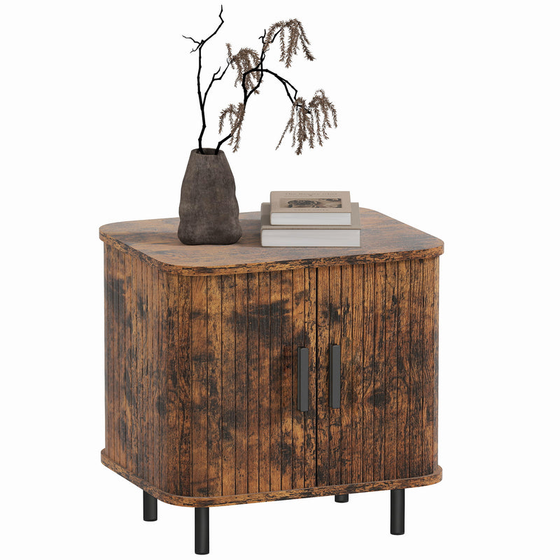 HOMCOM Nightstand with Sliding Doors and Metal Legs for Bedroom