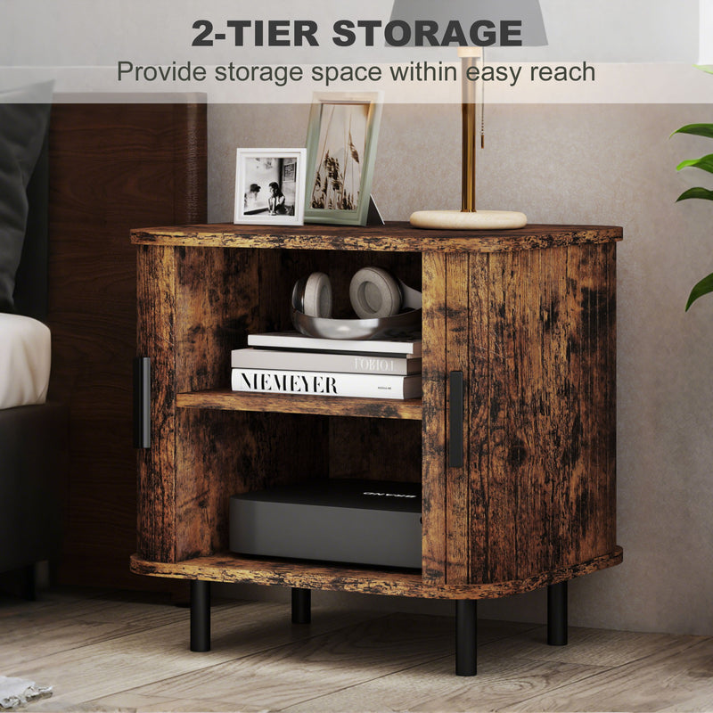 HOMCOM Nightstand with Sliding Doors and Metal Legs for Bedroom