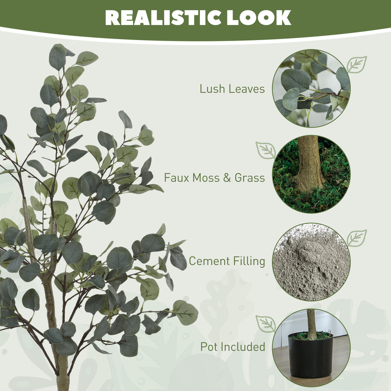 HOMCOM 2 Pack Artificial Plants, Faux Silk Eucalyptus Trees, 120cm