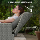 Outsunny Rattan Garden Furniture Set with Footstools Armchairs Charcoal Grey