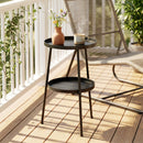 Outsunny Patio Side Table, 2-Tier Round Coffee End Table, Black