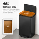 HOMCOM 45L Kitchen Bin, Pedal Bin With Soft-Close Lid, Removable Bucket