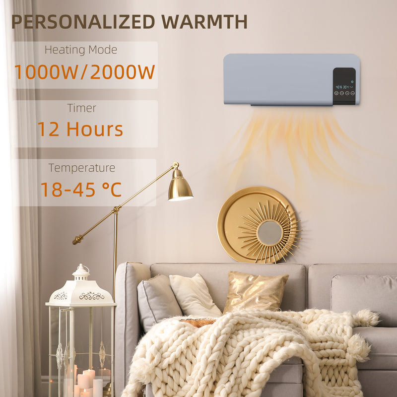 HOMCOM 2000W Wall Mounted Ceramic Heater with Remote Control for Home, Grey