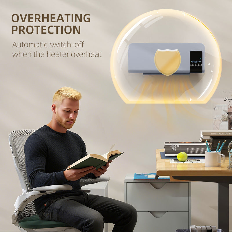 HOMCOM 2000W Wall Mounted Ceramic Heater with Remote Control for Home, Grey