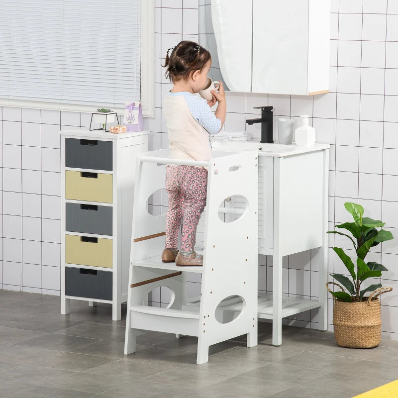 HOMCOM Toddler Step Stool  with Safety Rail  -  White