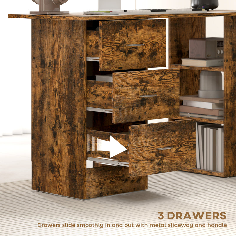 HOMCOM 120cm Computer Desk, Study Table with 3 Shelf & Drawers