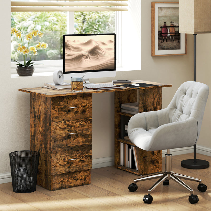 HOMCOM 120cm Computer Desk, Study Table with 3 Shelf & Drawers