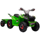 HOMCOM Green Electric Quad Bike, 6V Kids Ride-On ATV With Back Trailer