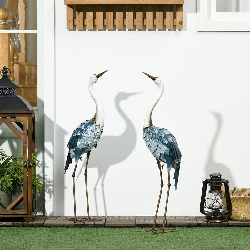 Outsunny Crane Garden Ornaments, 2 PCS Steel Garden Statue Set Multi-Colour