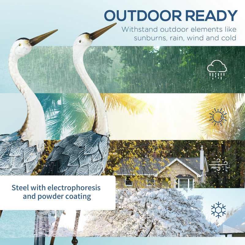 Outsunny Crane Garden Ornaments, 2 PCS Steel Garden Statue Set Multi-Colour