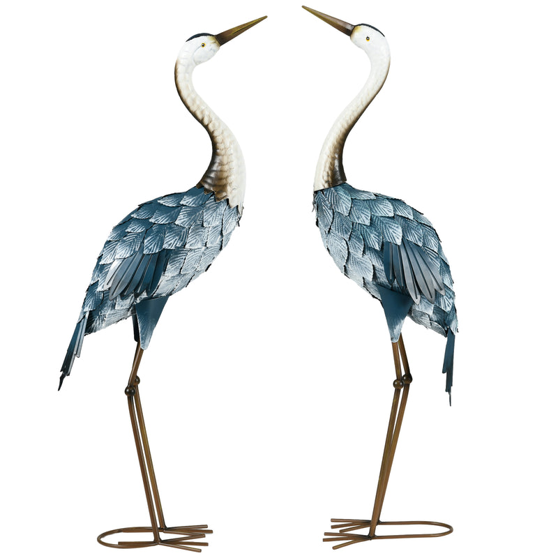 Outsunny Crane Garden Ornaments, 2 PCS Steel Garden Statue Set Multi-Colour