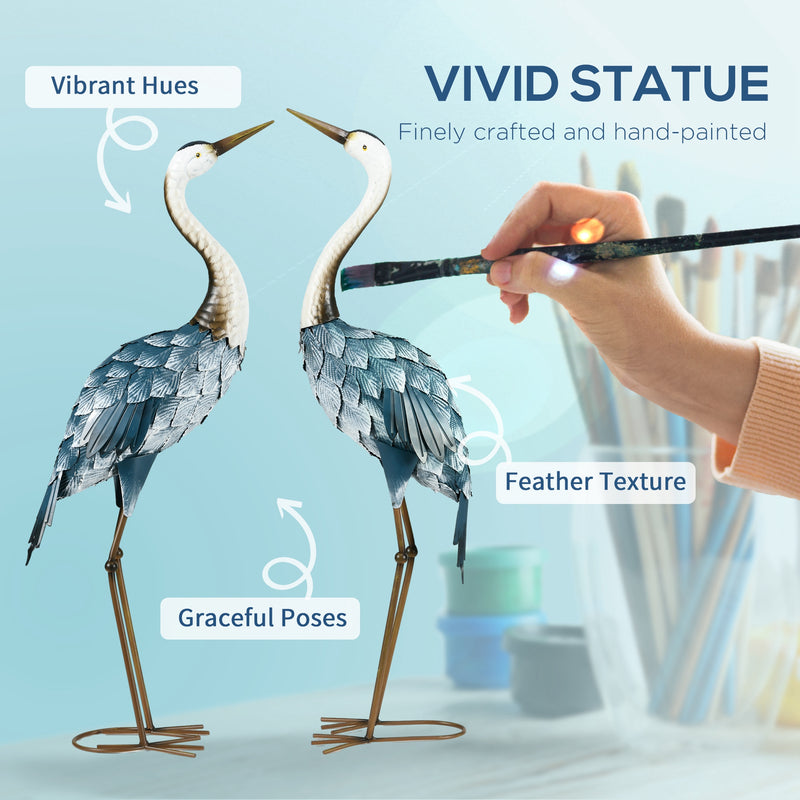 Outsunny Crane Garden Ornaments, 2 PCS Steel Garden Statue Set Multi-Colour