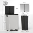 HOMCOM Dual Kitchen Bin Pedal Bin for Recycling and Waste, Silver Tone