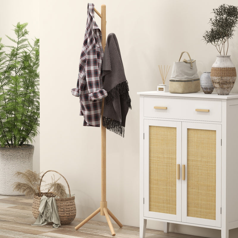 HOMCOM Coat Rack Bamboo Coat Stand With 8 Hooks For Handbags