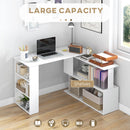 HOMCOM Corner Computer Desk With 360° Rotating Design And Bookshelf, White