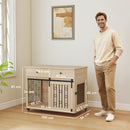 PawHut Dog Crate Furniture, Dog Cage W/ Wheels, 2 Drawers, Sliding Door, Oak
