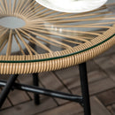 Outsunny Rattan Side Table W/ Tempered Glass Tabletop, Black