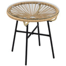 Outsunny Rattan Side Table W/ Tempered Glass Tabletop, Black