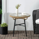 Outsunny Rattan Side Table W/ Tempered Glass Tabletop, Black