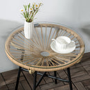 Outsunny Rattan Side Table W/ Tempered Glass Tabletop, Black