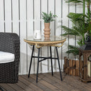 Outsunny Rattan Side Table W/ Tempered Glass Tabletop, Black
